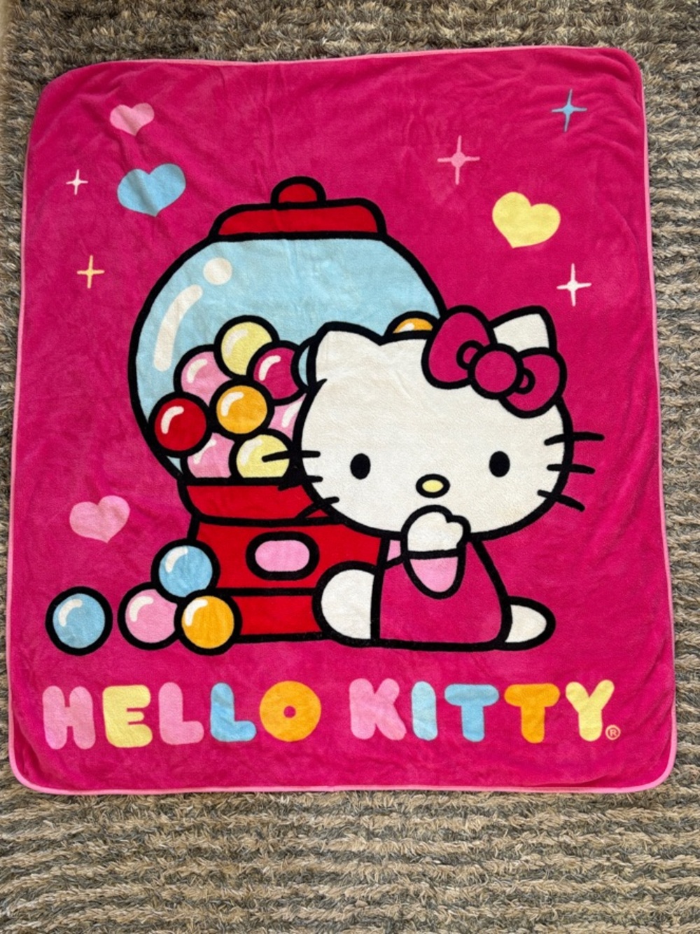 Hello Kitty Bright Pink Gumball Plush Blanket with Multicolor Accents